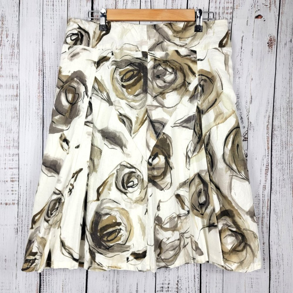 Coldwater Creek Lined Skirt Medium Linen Blend Pleated Midi Floral